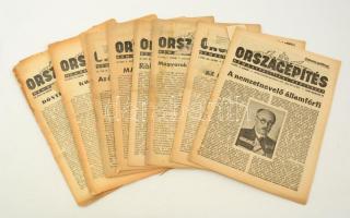 1941-44 Országépítés, Nemzetpolitikai Szolgálat 8 száma (I. évf. 7.,23., II. évf. 1.,2.,7.,8.,IV. évf. 11.,12.), benne számos irredenta témájú cikkekkel, változó állapotban,