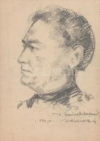 Halvax Gyula (1906-1984): Önarckép. Ceruza, papír, jelzett, 26×20 cm
