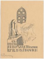 Sassy Attila (Aiglon) (1880-1967): Ivánovich Emil (1874-1946) apátkanonok ex librise az 1938. évi szentév alkalmából, klisé, jelzett, 10×8 cm
