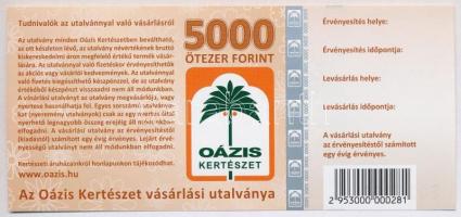 DN "Az Oázis Kertészet vásárlási utalványa" 5000Ft-ról, kitöltetlen T:I
