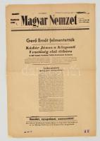 1956 A Magyar Nemzet  1956. október 26. Rendkívüli 1. szám, Gerő Ernő felmentéséről, Kádár János a Központi Vezetőség első titkárrá választásáról, színes kiemelésekkel, a hátoldalon ragasztással megerősítve.