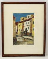 Brusch Péter (1921-1985): Utca részlet. Olaj, karton, jelzett, üvegezett keretben, 30×20 cm