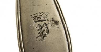 Antik ezüst (Ag.) kanál monogrammal, jelzett, h: 21 cm, nettó 87g