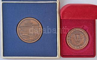 1985. "Budapest Kongresszusi Központ megnyitására" Br emlékérem eredeti tokban (42mm) + 2006. "Bp. Főváros XV. ker. Rákospalota, Pestújhely, Újpalota Emlékbizottság / 1956-2006" bronzozott fém emlékérem tokban (38mm) T:2 apró ph.