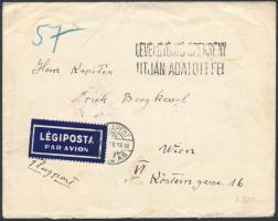 1938 Debrecen sor légi levélen"BUDAPEST" - "WIEN"