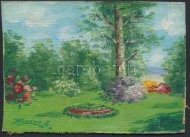 Kovács jelzéssel: Virágos kert. Olaj, vászon, jelzett, 13x18 cm