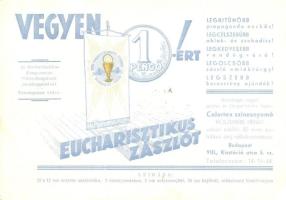 'Vegyen 1 pengőért Eucharisztikus Zászlót!' XXXIV. Nemzetközi Eucharisztikus Kongresszus reklámlapja / 34th International Eucharistic Congress advertisement, eucharistic flag; '1938 VIII. Filprok Bélyegkiállítás' So. Stpl (EB)