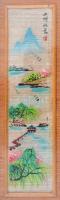 Jelzés nélkül: Keleti tájkép, vegyes technika, bambusz(?), üvegezett fa keretben, 23,5×6,5 cm