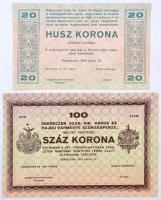Debrecen "Debreczen szabad királyi város és Hajdú vármegye szükségpénze" 1919. 20K + 1919. 100K T:I,I- apró szakadás / Hungary / Debrecen "DEBRECZEN SZAB. KIR. VÁROS ÉS HAJDU VÁRMEGYE SZÜKSÉGPÉNZE (Necessity notes of Debrecen and Hajdú County)" 1919. 20 Korona + 1919. 100 Korona C:UNC,AU tiny tear Adamo DEB-2.4,DEB-2.5
