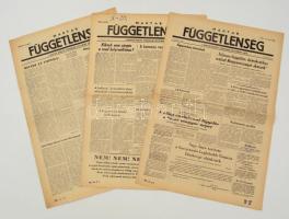 1956 Magyar Függetlenség. A Magyar Nemzeti Forradalmi Bizottmány Lapja, 3 szám, 1956. október 31., november 1., I. évfolyam. 3.  déli kiadás, 4. reggeli kiadás, 4. számok, benne a forradalom híreivel, kissé szakadozott állapotban, az egyik sarkánál kisebb hiánnyal.