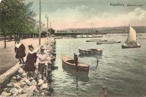 Keszthely, Balaton part, csónakok, vitorlások, gyerekek, Gál testvérek kiadása (vágott / cut)