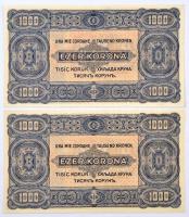 1923. 1000K (2x) sorszámkövetők, "T.W." jelöléssel T:I / Hungary 1923. 1000 Korona (2x) se...