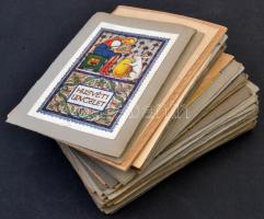 cca 1930-1940 Grafikus nyomtatványok és képeslapok kis gyűjteménye többnyire kartonra ragasztva, kb ...