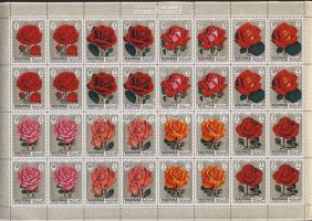 1972 Rózsák fogazott és vágott sor 4-4 sort tartalmazó fogazott és vágott ívekben