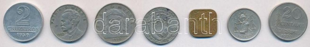 Vegyes 8db-os Közép- és Dél-Amerika tétel, benne: Mexikó 1950. 25c Ag + Kuba 1962. 25c Cu-Ni + 1990. 3P Cu-Ni + Panama 1966. 1/4B Cu-Ni + Suriname 1962. 5c Ni-sárgaréz + Brazília 1959. 2C Al + 1970. 20c Cu-Ni T:2,2- Mixed 8pcs of Central and South American coins, including: Mexico 1950. 25 Centavos Ag + Cuba 1962. 25 Centavos Cu-Ni + 1990. 3 Pesos Cu-Ni + Panama 1966. 1/4 Balboa Cu-Ni + Suriname 1962 5 Centavos Ni-Brass + Brasil 1959. 2 Cruseiros Al + 1970. 20 Centavo Cu-Ni C:XF,VF
