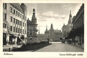 Kolozsvár, Cluj; Szamos-hídkörnyéki részlet, Urania palota, filmszínház, Simon üzlete, automobil / bridge, street, palace, cinema, shops, automobile (EK)