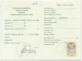 1983 Vadászengedély külföldi (osztrák) személy részére, illetékbélyeggel