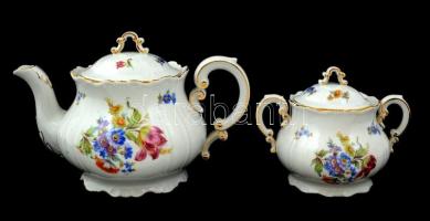 Zsolnay virág mintás teás készlet, matricás, jelzett, hibátlan