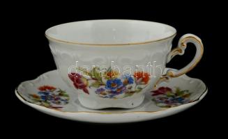 Zsolnay virág mintás teás készlet, matricás, jelzett, hibátlan