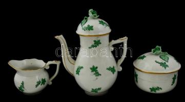 Herendi szőlőlevél mintás mokkás készlet, kézzel festett, jelzett, kopott aranyozás