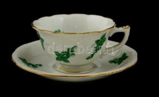 Herendi szőlőlevél mintás mokkás készlet, kézzel festett, jelzett, kopott aranyozás