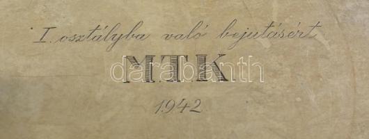 Ezüst(Ag) tálca "I. osztályba való bejutásért MTK 1942" gravírozott felirattal, jelzett, 2...