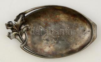 Szecessziós ón tál, jelzés nélkül, apró hibával, 35×20 cm,