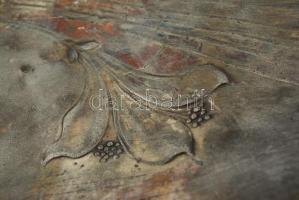 Szecessziós ón tál, jelzés nélkül, apró hibával, 35×20 cm,