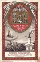 Fiume, Trsat, Tersatto; 'Majko Milosti Moli Za Nas' devotional picture, prayer to Saint Mary, castle, church, pope, decorated litho (fa)