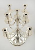 Dekoratív kilenc ágú fém gyertyatartó, kisebb karcolásokkal, jelzett (D.H.), m:52 cm