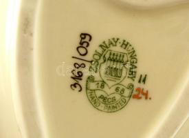 Zsolnay búzavirágmintás porcelán tálka, kézzel festett, jelzett, hibátlan, 9x12 cm