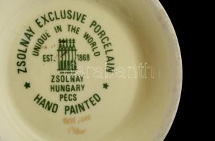 Zsolnay virágmintás porcelán váza, kézzel festett, jelzett, hibátlan, m: 27 cm