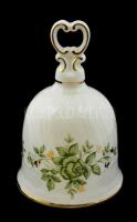 Hollóházi Erika mintás porcelán harang, matricás, hibátlan, jelzett, m: 14 cm
