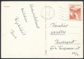 1962 Káposzta Benő (1942- ) labdarúgó aláírása és sorai egy Fiuméből küldött képeslapon.