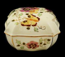 Zsolnay pillangómintás ékszertartó doboz, kézzel festett, jelzett, hibátlan, 10x10x6 cm