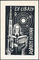 Csutak Levente (1940-): Ex libris Dobolyi István. Fametszet, papír, jelzett a dúcon, 10×6 cm