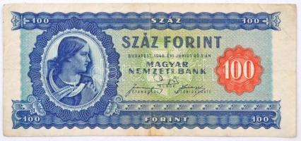 1946. 100Ft vízjeles papír T:III kis fo. / Hungary 1946. 100 Forint watermarked paper C:F small stain Adamo F26