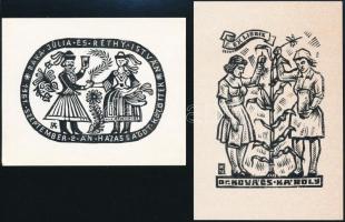 Fery Antal (1908-1944): 5 db ex libris, fametszet, linó, klisé, papír, jelzettek (2 db a többia a ny...