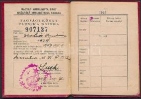 1947 Magyar Kommunista Párt tagsági könyve, magyar és szlovák nyelven, egy bélyeggel, pecséttel, és ...