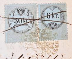 1861 Osztrák okmány 6kr + 30kr okmánybélyegekkel