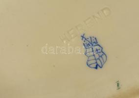 Herendi zöld virágmintás bonbonier, koronás címeres óherendi, kézzel festett, jelzett, sérült, 10x15...