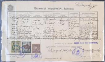 1920-1942 4 db Házassági + 1 db Születési anyakönyvi kivonat okmánybélyegekkel, vegyes minőség (12.0...