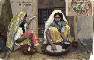 La préparation du couscous, Arabian folklore, the preparation of couscous, TVC card (EM)