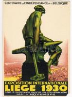 1930 'Centenaire de l'Indépendance de la Belgique Exposition Internationale Liege' / Centenary of independence in Belgium, International exhibition Liege, anvil, worker (EM)