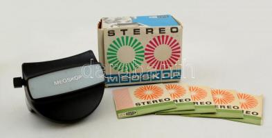 Meopta Meoskop stereo képnézegető, eredeti dobozában, 5 db filmlemezzel