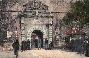 Kotor, Cattaro; Glavna vrata / Haupttor / main gate with soldiers, Singer's advertising posters