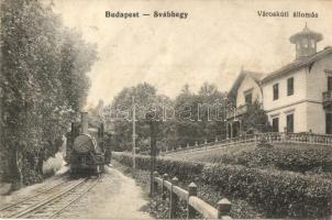 Budapest XII. Svábhegy, Városkúti állomás, fogaskerekű vasút, kiadja Schwarcz J. (ázott sarok / wet corner)
