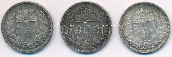 1915KB-1916KB 1K Ag "Ferenc József" (3x) T:2 patina