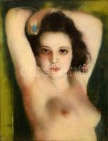 Fried Pál (1893-1955): Modell kék gyűrűvel. Pasztell, papír, jelzett üvegezett keretben, 65×50 cm