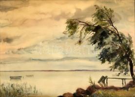 Jeney Zoltán (1899-?): Alsóörs 1938. Akvarell, papír, jelzett, üvegezett keretben, 50x70cm